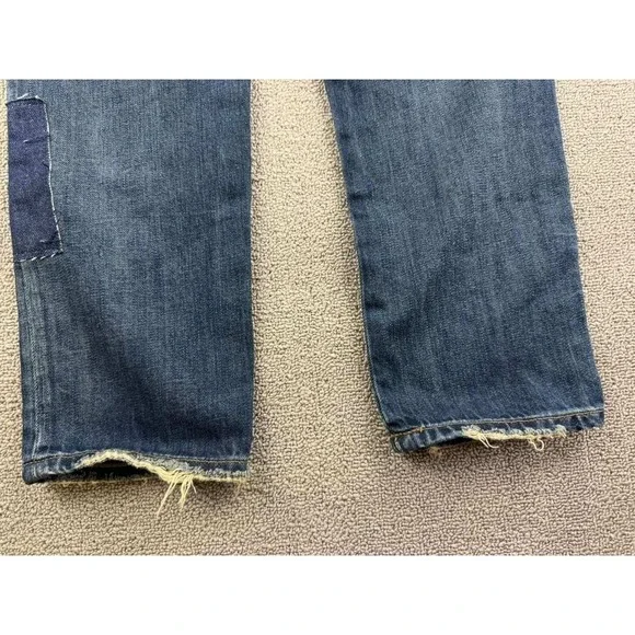Lauren Ralph Lauren Jeans Women 00 Relaxed Taper Patchwork Blue Plaid Lace Denim